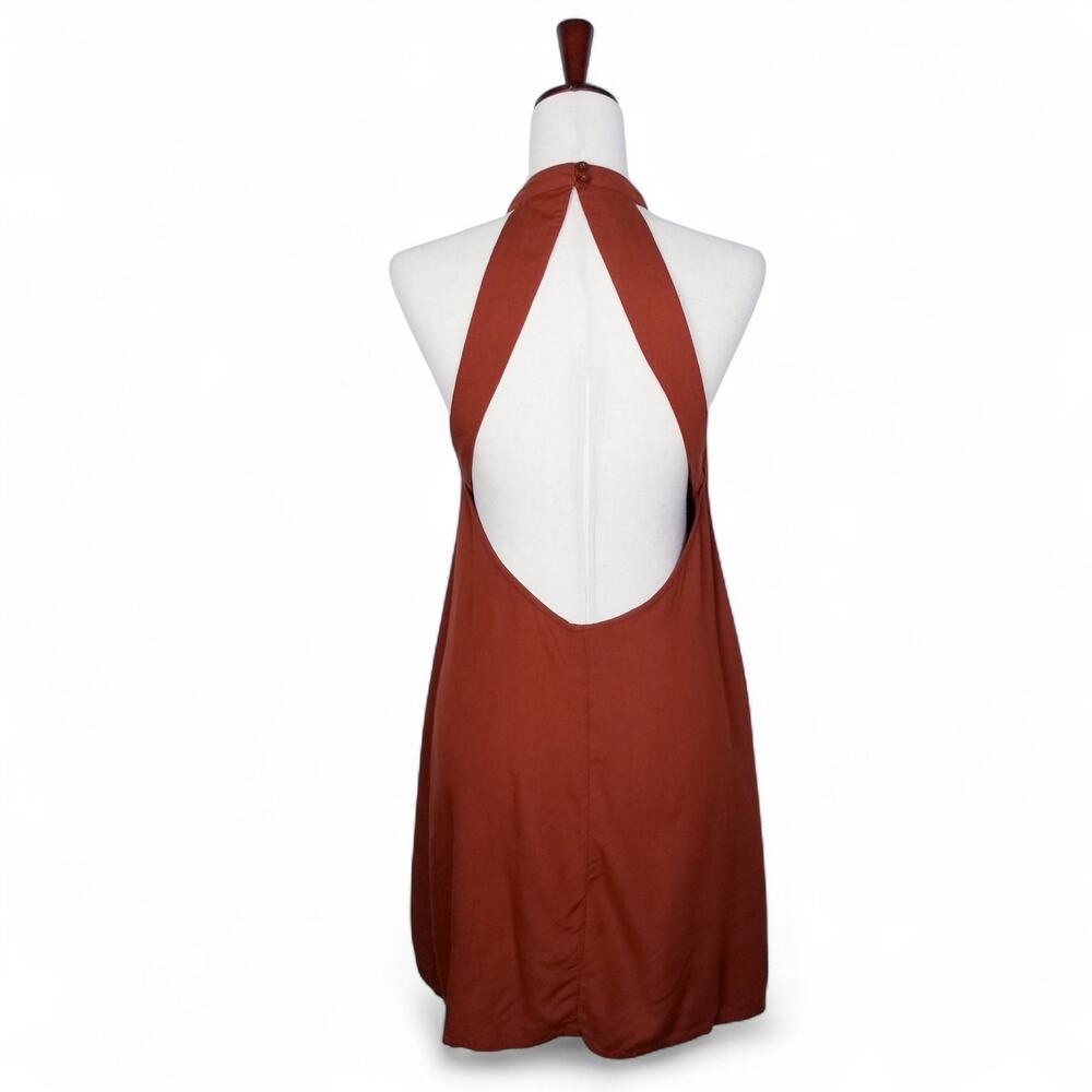 FREE PEOPLE XX TALLOW Surf All Day Brown & Black Halter Mini Dress - Size 6 - Picture 8 of 13